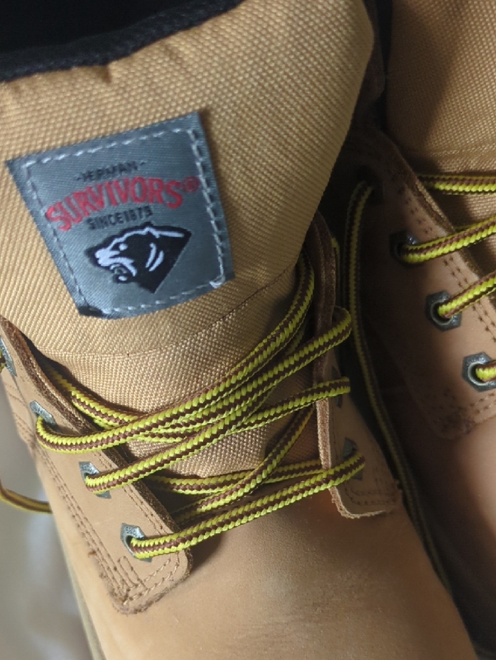 Herman Survivor Work-Style Tan Leather Boots with Yellow Laces - Picture 2 of 15